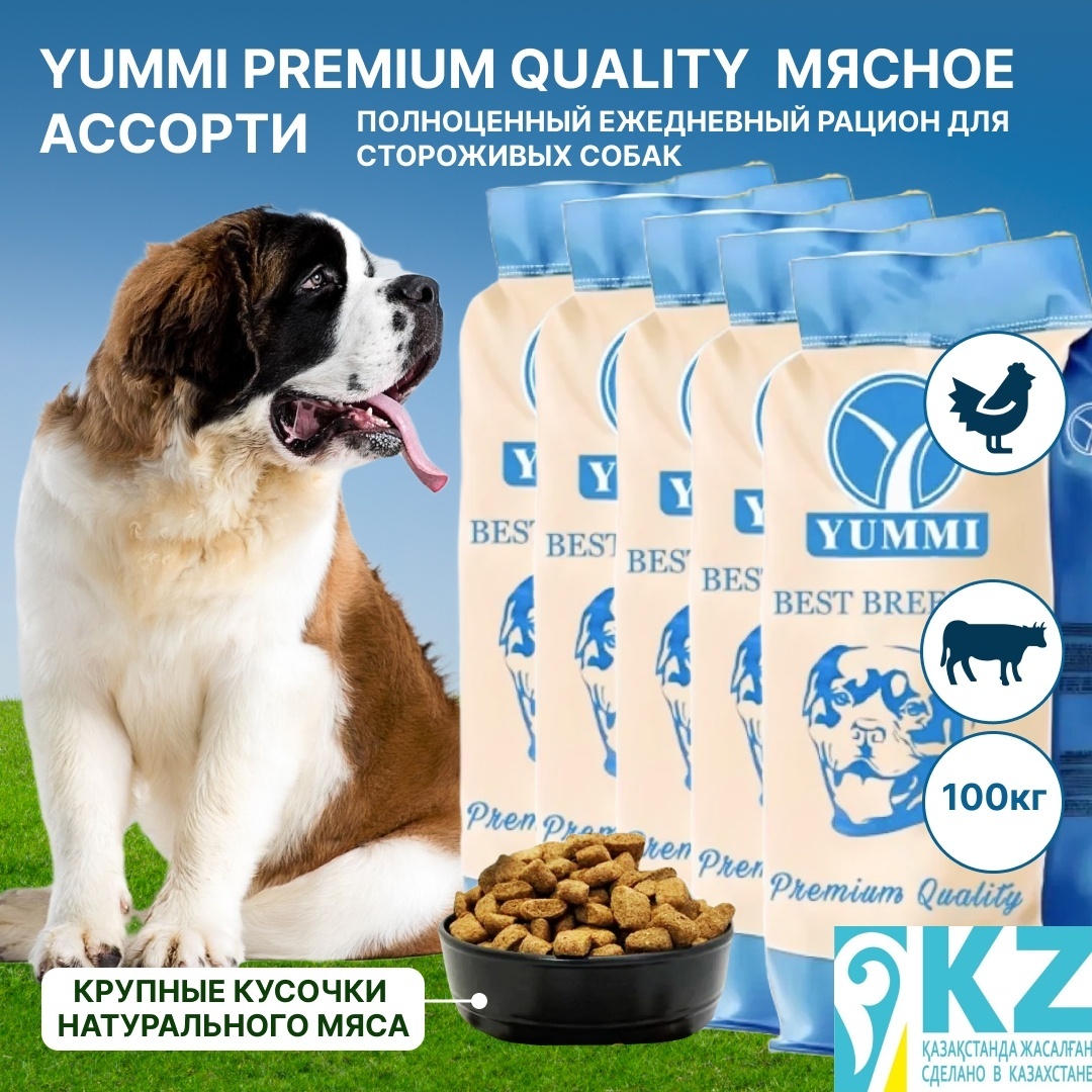 сухой корм для собак YUMMI Premium quality мясное ассорти 20 кг для сторожевых 5 упаковок - артикул K0000109846