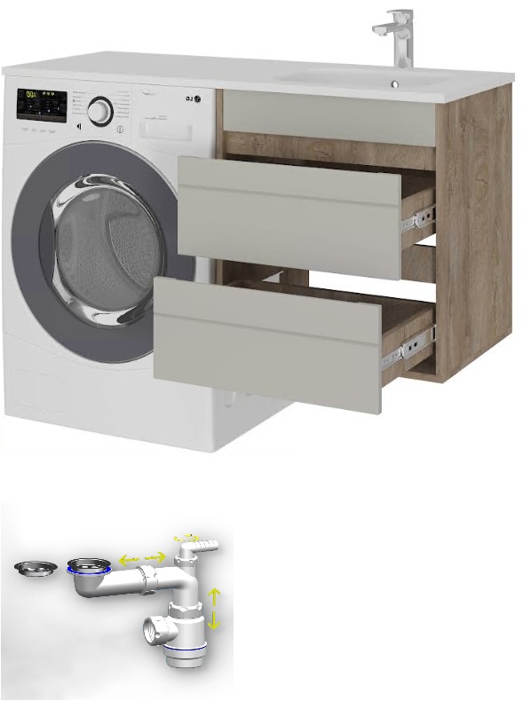 комплект раковина Лакшери правая с сифоном и AVK2. Тумба навесная, 2 Ящика под СМ, 1200,  - артикул K0000196295