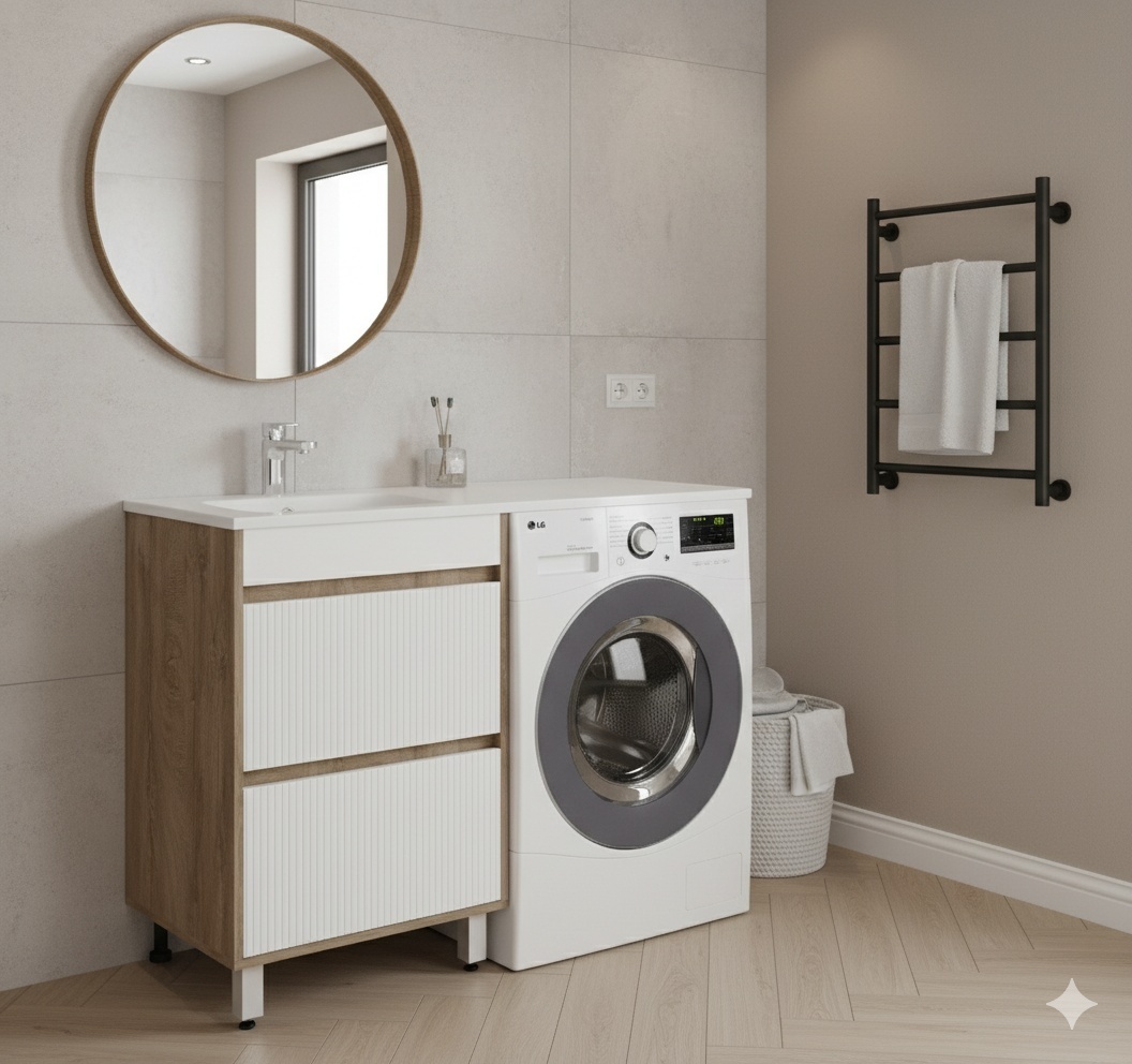 Комплект Раковина Лакшери левая с сифоном и Тумба напольная, 2 Ящика под СМ, 1200, коллекция (Ирма, Лакшери 1200, Белый матовый) AVK2.  - артикул K0000234678