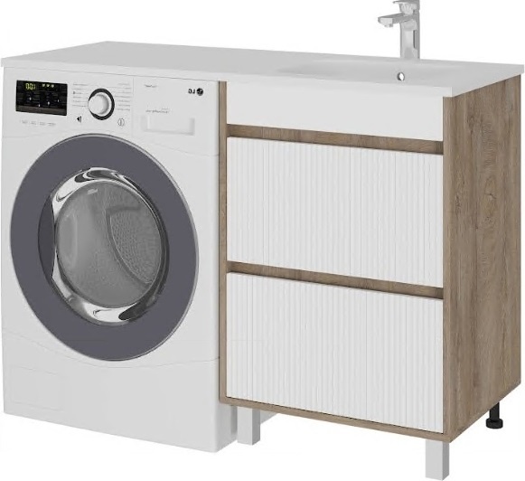 Комплект Раковина Лакшери правая с сифоном и Тумба напольная, 2 Ящика под СМ, 1200, коллекция (Ирма, Лакшери 1200, Белый матовый) AVK2.  - артикул K0000234679