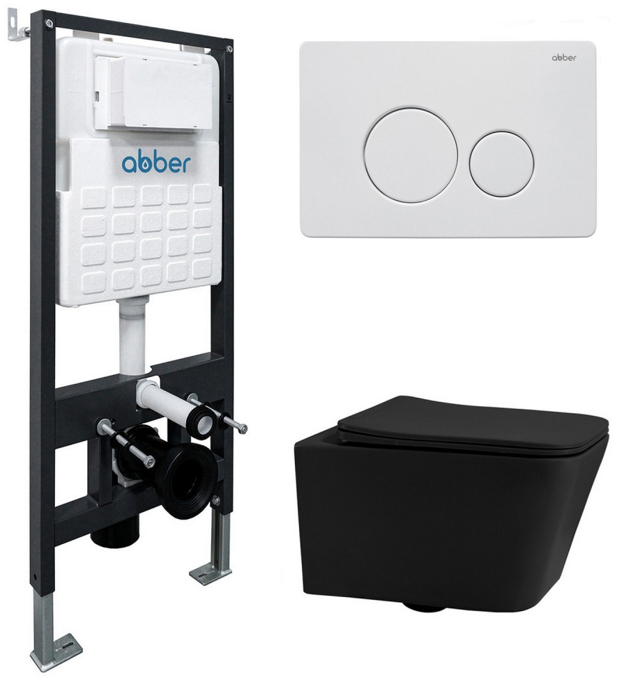 Комплект подвесной унитаз ABBER Rechteck AC1201MB черный матовый с инсталляцией AC0105 и кнопкой AC0121MW белая матовая - артикул K0000230869