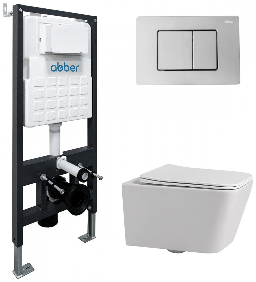Комплект подвесной унитаз ABBER Rechteck AC1201 белый с инсталляцией AC0105 и кнопкой AC0120 хром - артикул K0000230844