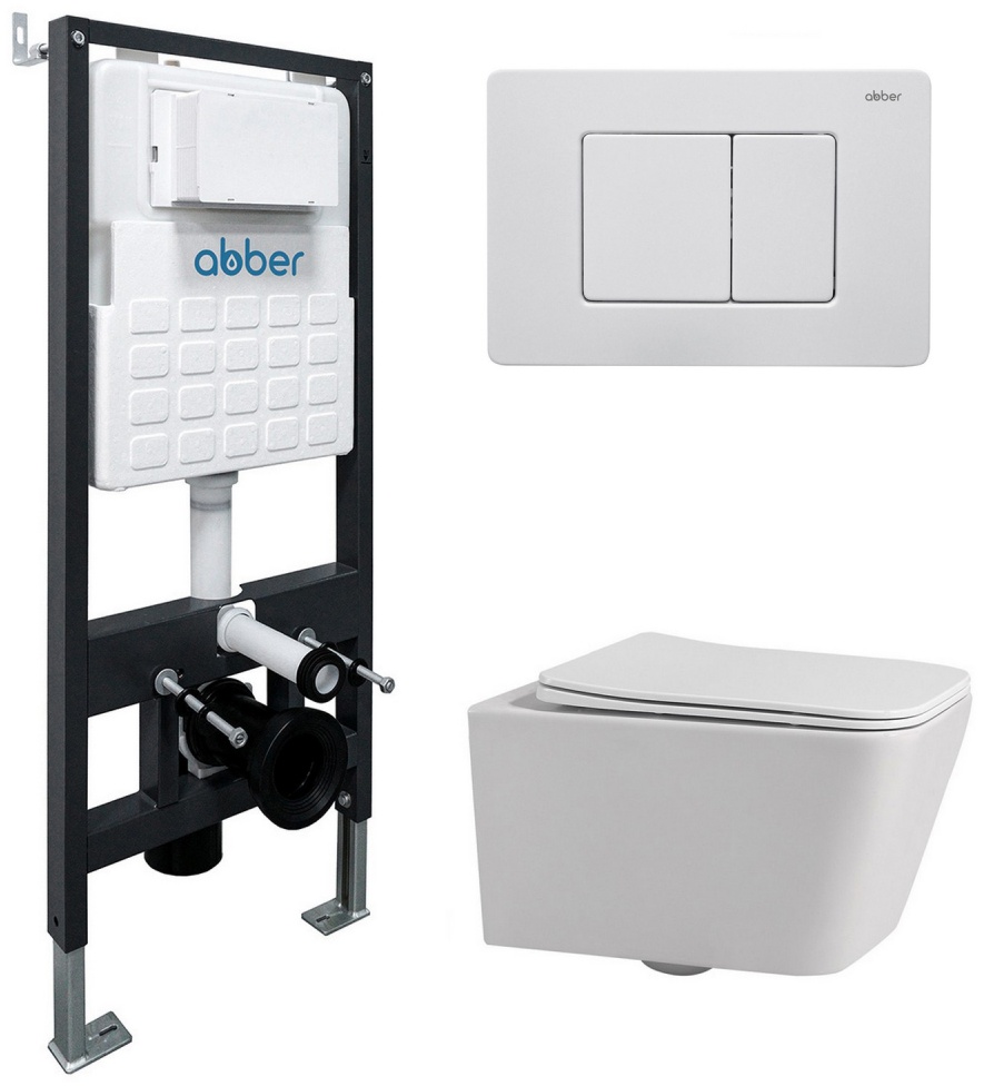 Комплект подвесной унитаз ABBER Rechteck AC1201 белый с инсталляцией AC0105 и кнопкой AC0120MW белая матовая - артикул K0000230848