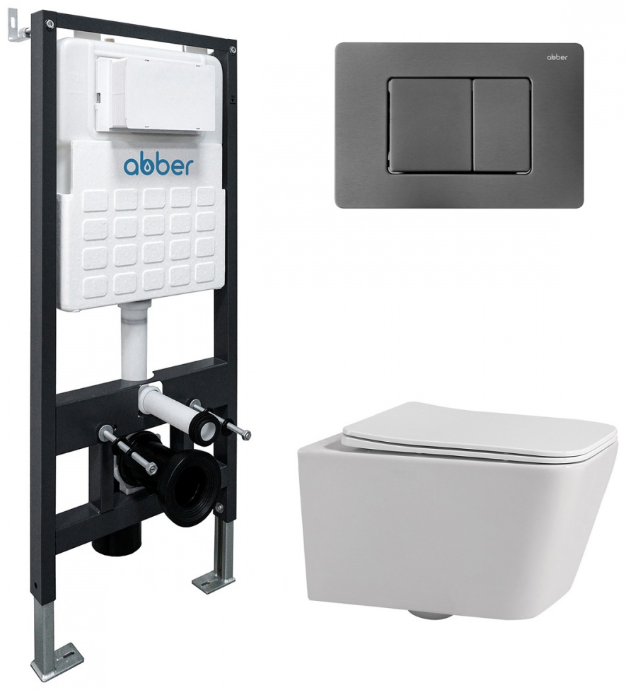 Комплект подвесной унитаз ABBER Rechteck AC1201 белый с инсталляцией AC0105 и кнопкой AC0120NG никель - артикул K0000230849