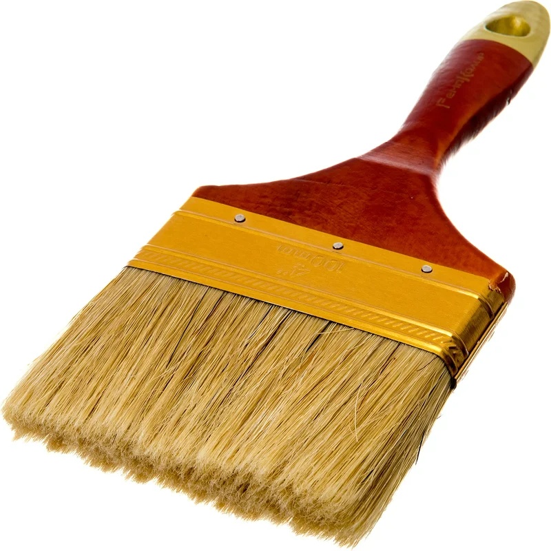 01-1-340 Кисть малярная плоская "Профи" 4 " натур. щетина, деревянная ручка *12 - артикул K0000235619