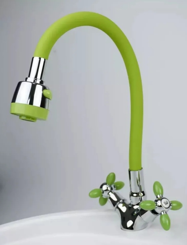 Смеситель ЭВЕРЕСТ для кухни с гибким изливом B57-071E крепление гайка,зеленый хром (10/ 2шт) - артикул K0000103441