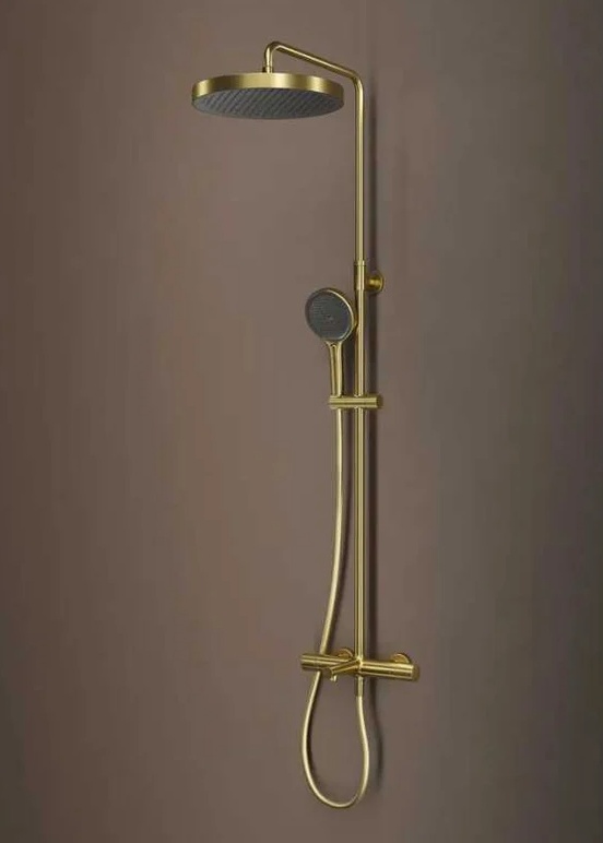 DUNMGSTi06, Душевая система с тропическим душем и изливом с термостатом, матовое золото, Duna, ID - артикул K0000270224