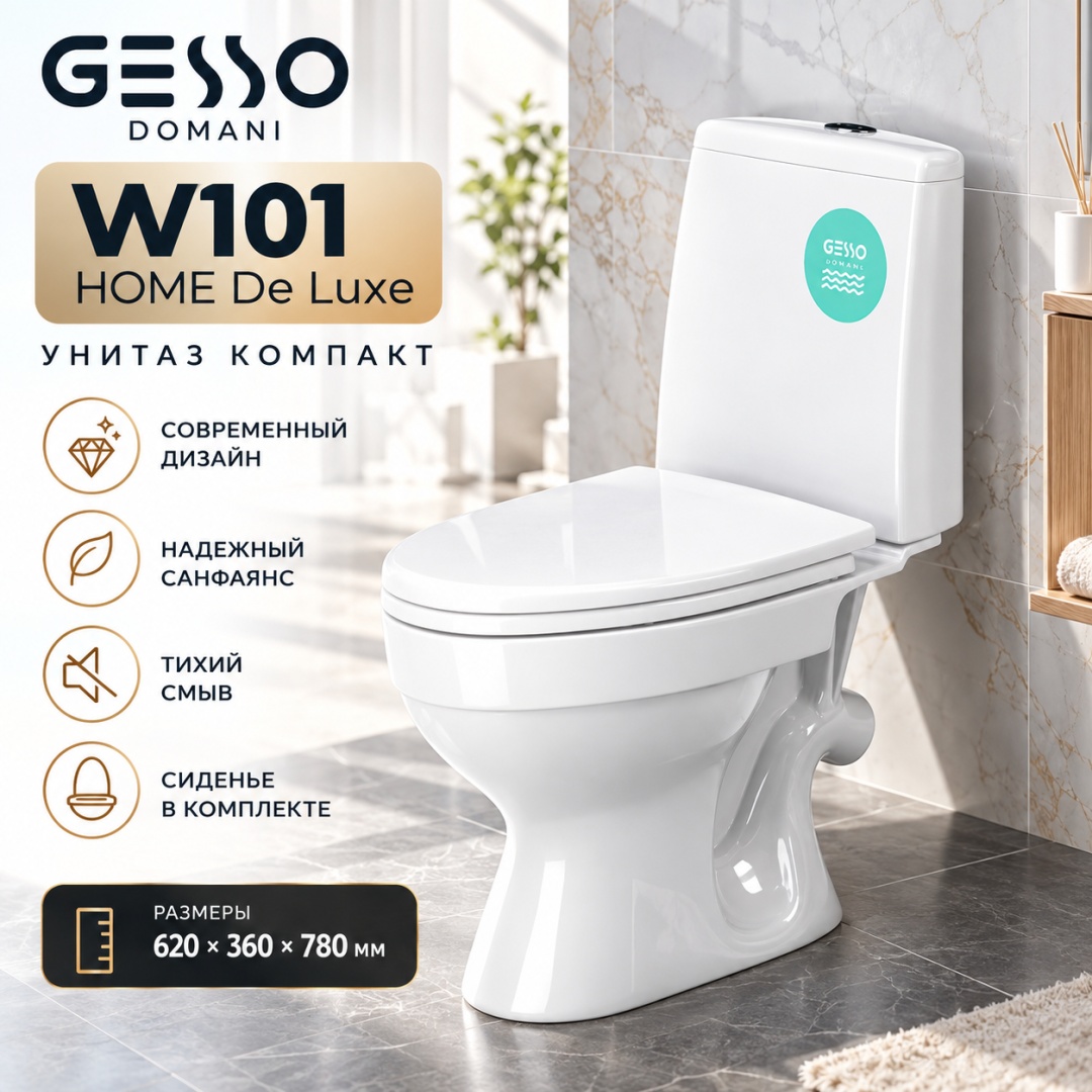 Унитаз компакт W101 HOME De Luxe (арм. сид. крепл.) ВКЗ (DOMANI) - артикул K0000298269