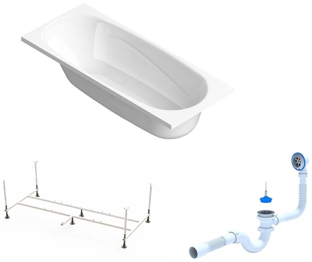 Ванна Domani-Spa Standard 1600*700*410 (С ОПОРОЙ+СИФОН) PREMIUM - артикул K0000313827
