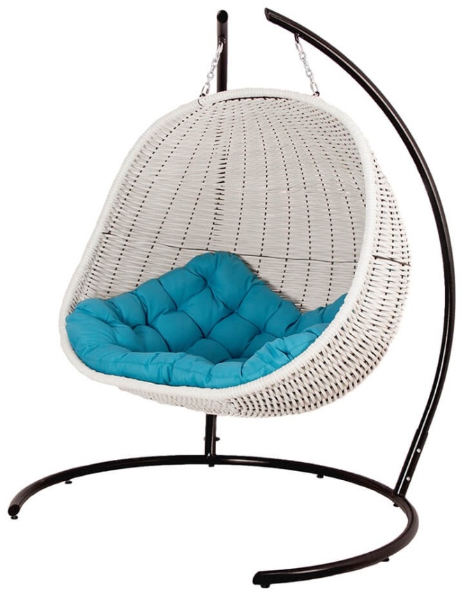 Двойное кресло-кокон DeckWOOD (Белый, каркас черный)  12мм лоза(без подушки) - артикул K0000318990