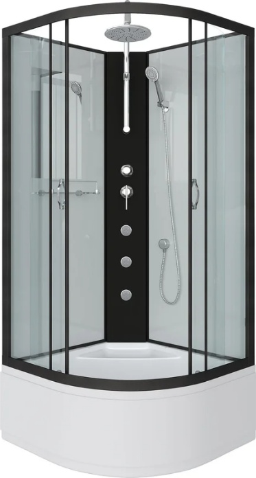 Душ.каб. NG-6709-14BKTG (1000х1000х2100)высокий поддон(45см) стекло ПРОЗРАЧНОЕ черные профиля 4 мес - артикул K0000196020