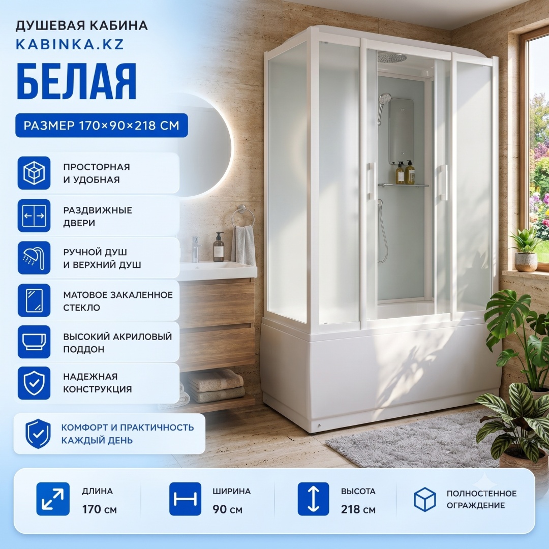 Душевая кабина ДАНА 8011 W (белая) 170*90*218 высокий поддон (5 мест) - артикул K0000325638