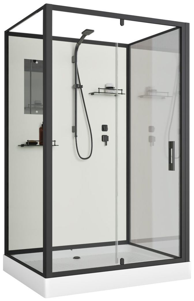 Душевая кабина Niagara Standart ST120/90/15Q/BL/BK (120х90х200) прямоугольник,поддон 15см,распашная,проф.черный,без крыши,3 места - артикул K0000321861