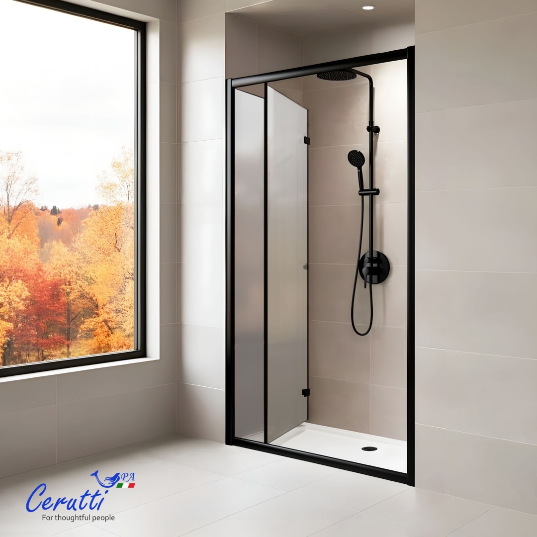 BELLA D101BF (100x195) дверь ДЛЯ ДУША складная из 2х частей, черный профиль, матовое стекло Ceruttispa - артикул K0000327492
