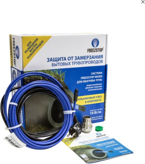 Греющий кабель саморег. для обогрева труб Freezstop Inside (10Вт/м, 6м,монтаж вн.трубы,сальник.узел) - артикул K0000225813