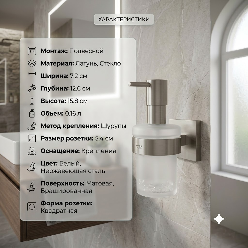 Start Cube Дозатор жидкого мыла с держателем, цвет СуперCталь - артикул K0000343597