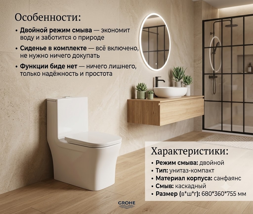 Унитаз монолитный SANITECO SA-4003 белый 680X360X755 - артикул K0000343036