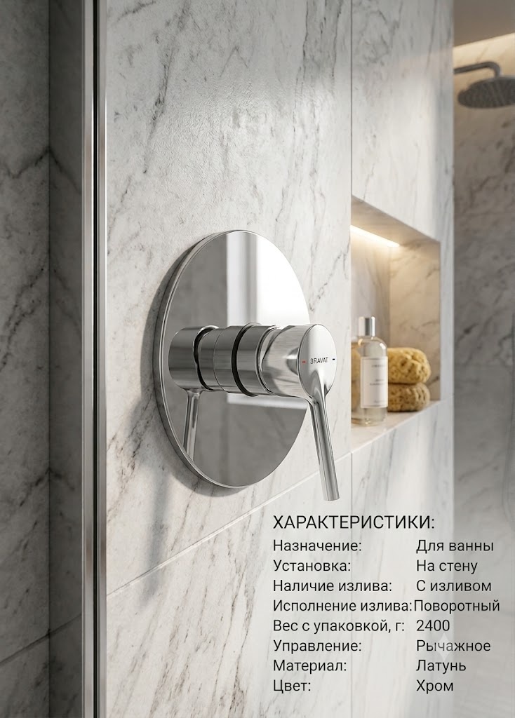 Смеситель для ванны Bravat Affability комплект 1-функция, хром (PB8172217CP-ENG) - артикул K0000343434