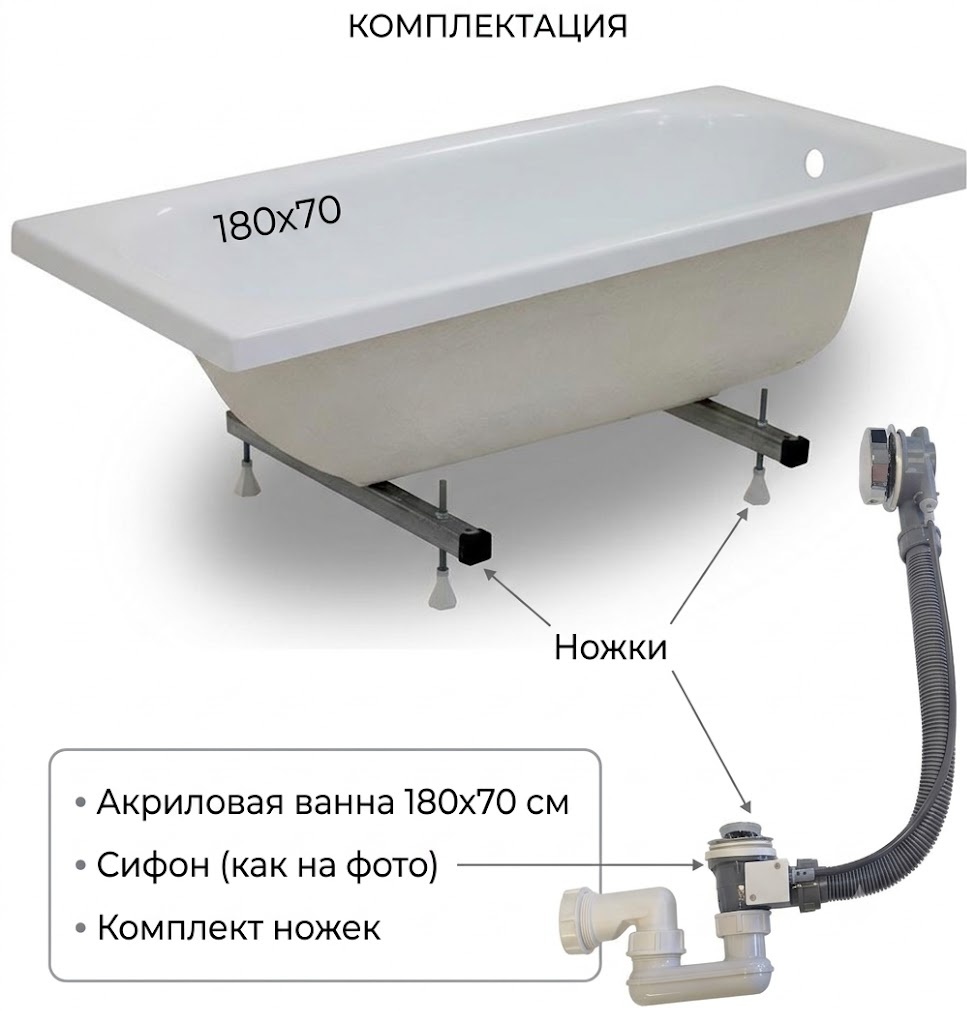 Комплект Ванна с ножками ORBITA JSD-02-180 1800*700*400 мм Premium - артикул K0000343717