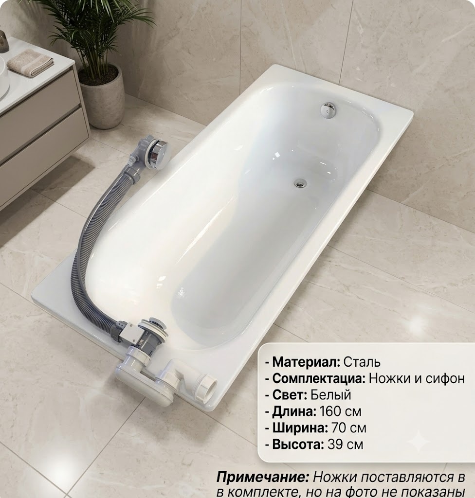 Комплект Ванна стальная с ножками ORBITA STE-01-170 1700*700*390 мм Premium - артикул K0000343725