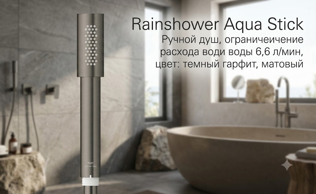 Rainshower Aqua Stick Ручной душ, ограничение расхода воды 6,6 л/мин, цвет: темный гарфит, матовый - артикул K0000343590