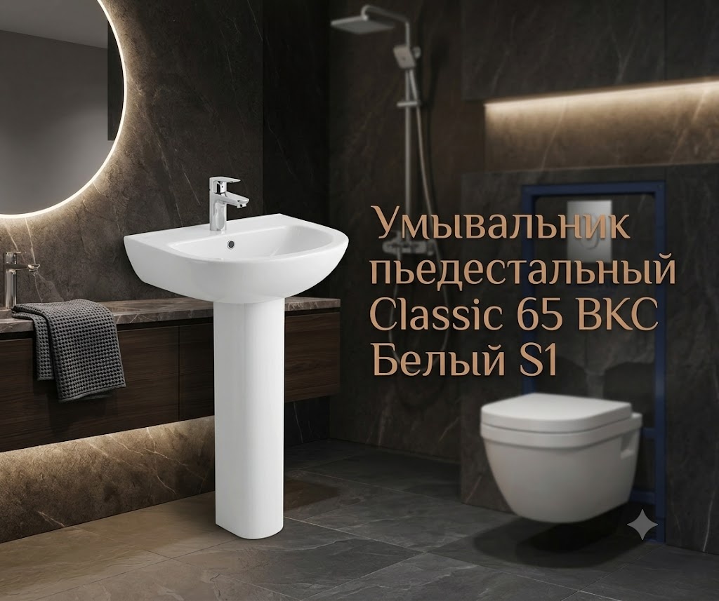 Умывальник пьедестальный Classic 65 ВКС Белый S1 - артикул K0000343367