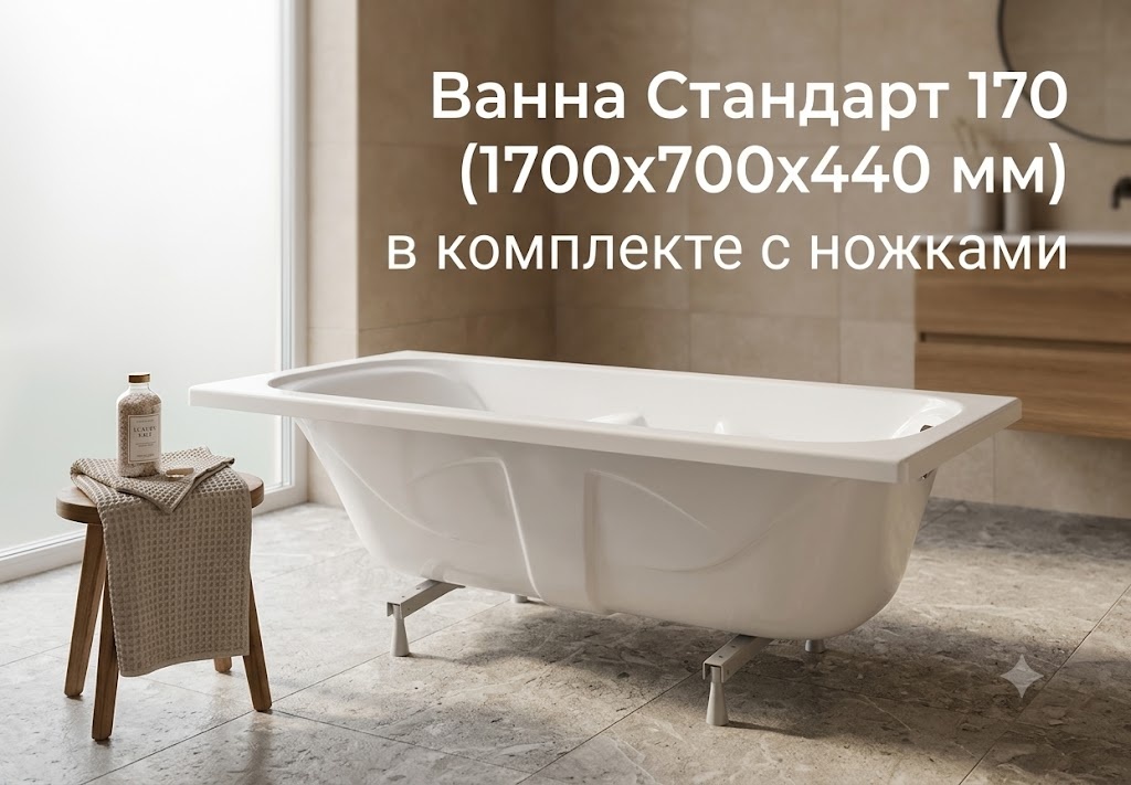 Ванна ТРИТОН Стандарт 170 (1700x700х440 мм) в комплекте с ножками - артикул K0000343396