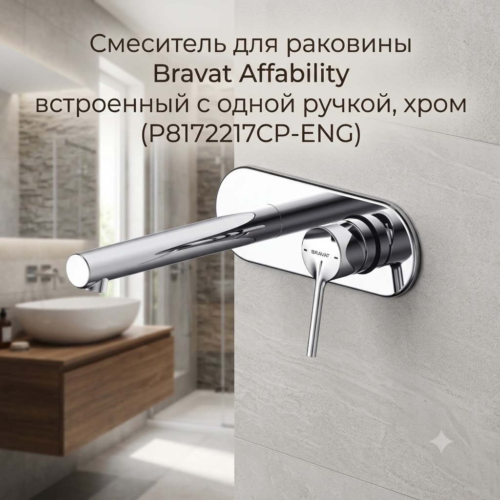 Смеситель для раковины Bravat Affability встроенный с одной ручкой, хром (P8172217CP-ENG) - артикул K0000343402
