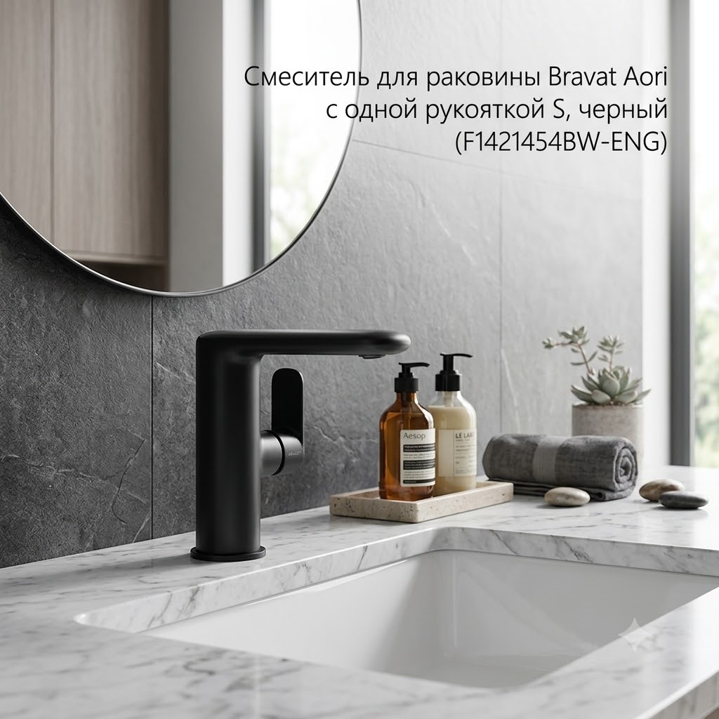 Смеситель для раковины Bravat Aori с одной рукояткой S, черный (F1421454BW-ENG) - артикул K0000343406