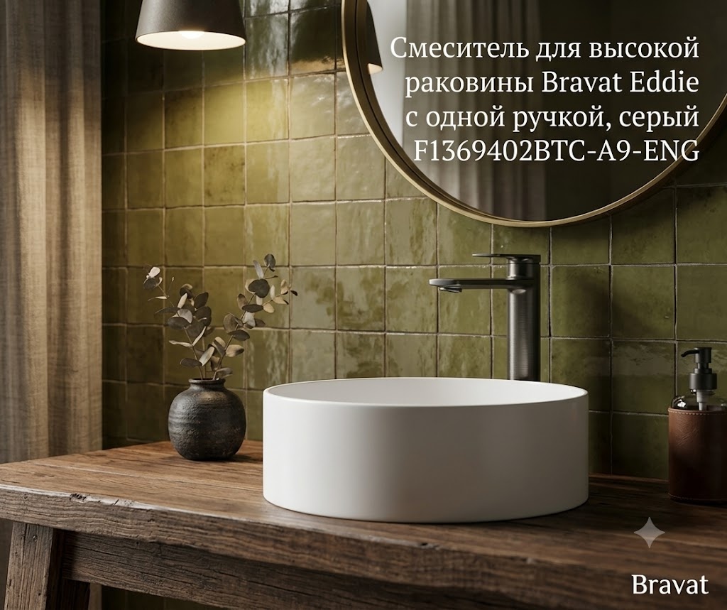 Смеситель для высокой раковины Bravat Eddie с одной ручкой, серый F1369402BTC-A9-ENG Bravat - артикул K0000343413