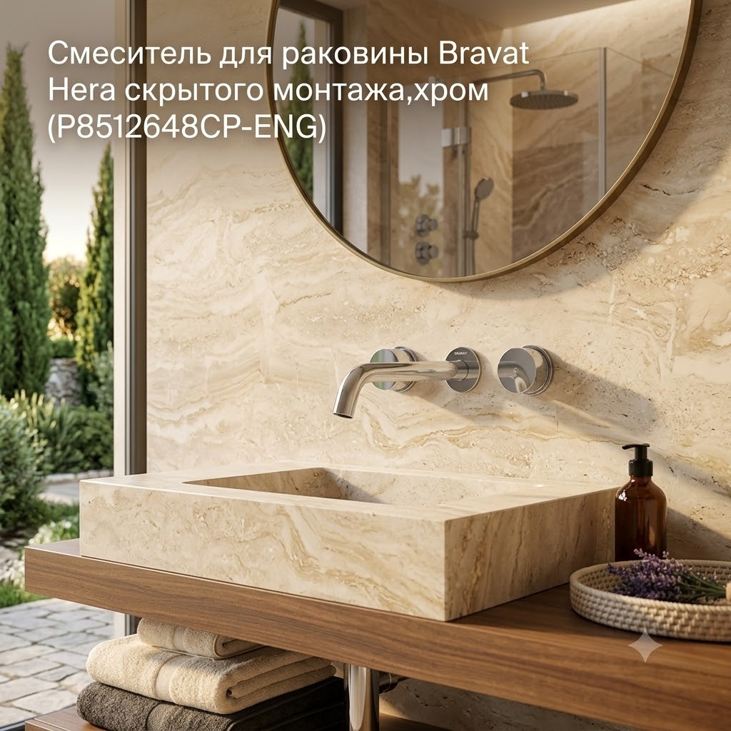 Смеситель для раковины Bravat Hera скрытого монтажа,хром (P8512648CP-ENG) - артикул K0000343419