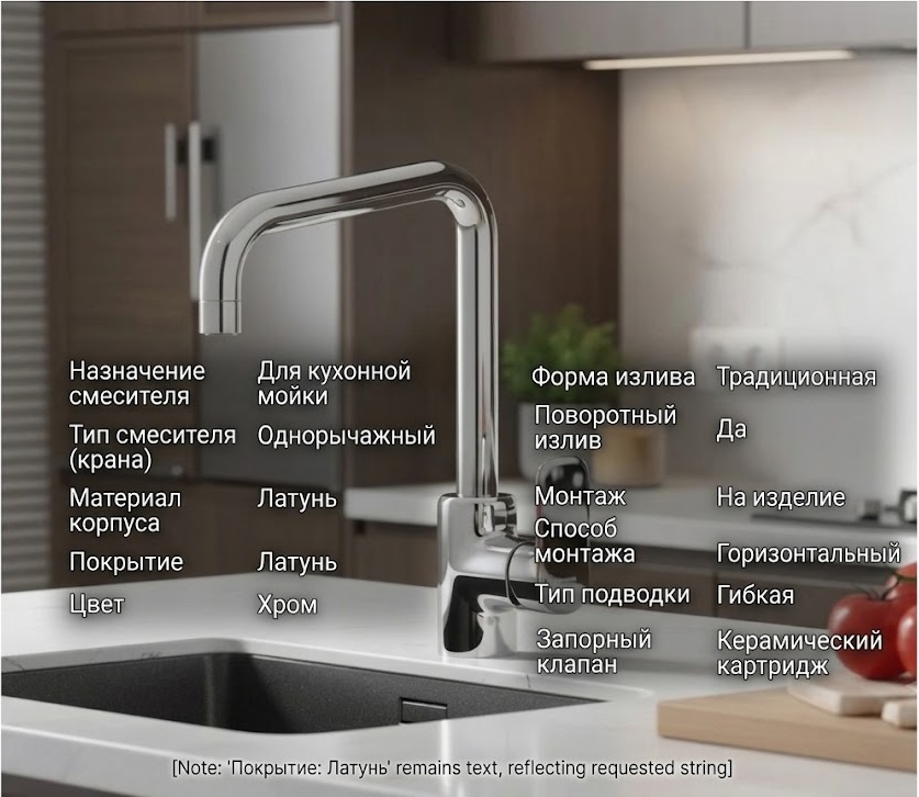 Смеситель для кухни Bravat Aori с одной ручкой, хром (F7421454CP-ENG) - артикул K0000343423