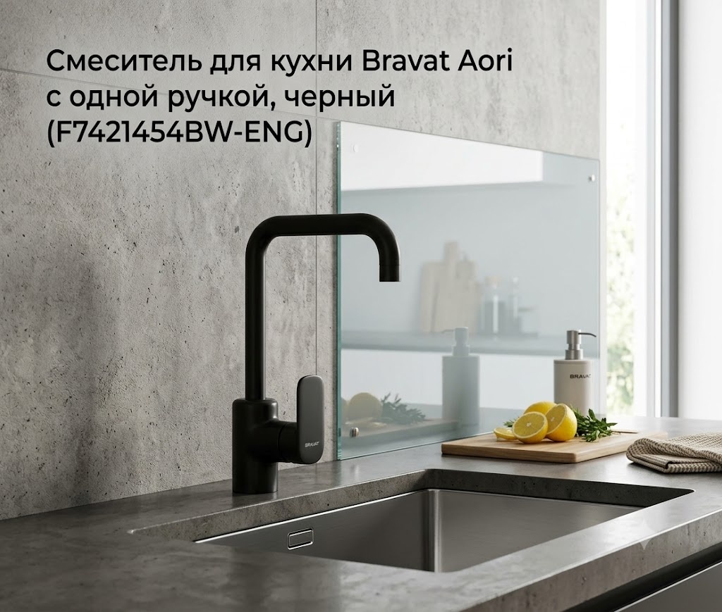 Смеситель для кухни Bravat Aori с одной ручкой, черный (F7421454BW-ENG) - артикул K0000343424