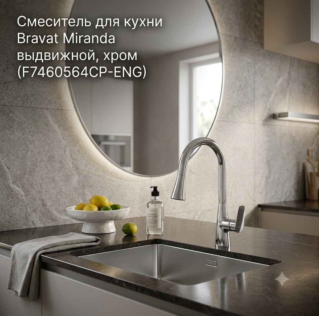 Смеситель для кухни Bravat Miranda выдвижной, хром (F7460564CP-ENG) - артикул K0000343427