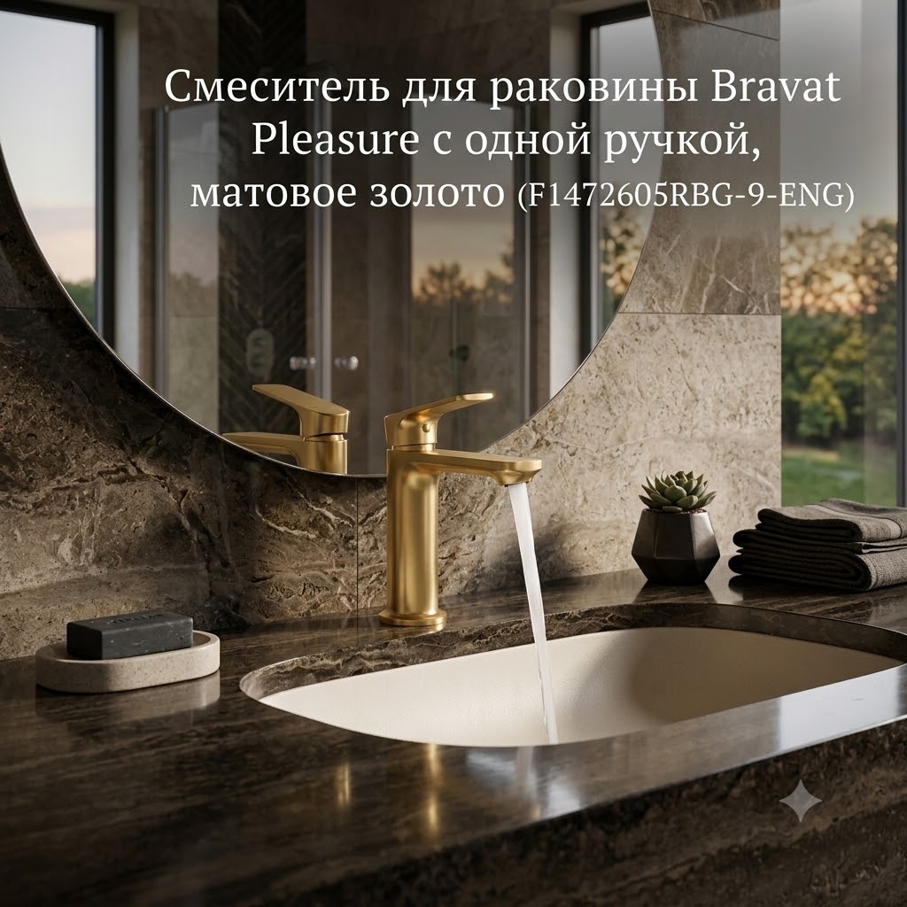 Смеситель для раковины Bravat Pleasure с одной ручкой, матовое золото (F1472605RBG-9-ENG) - артикул K0000343433