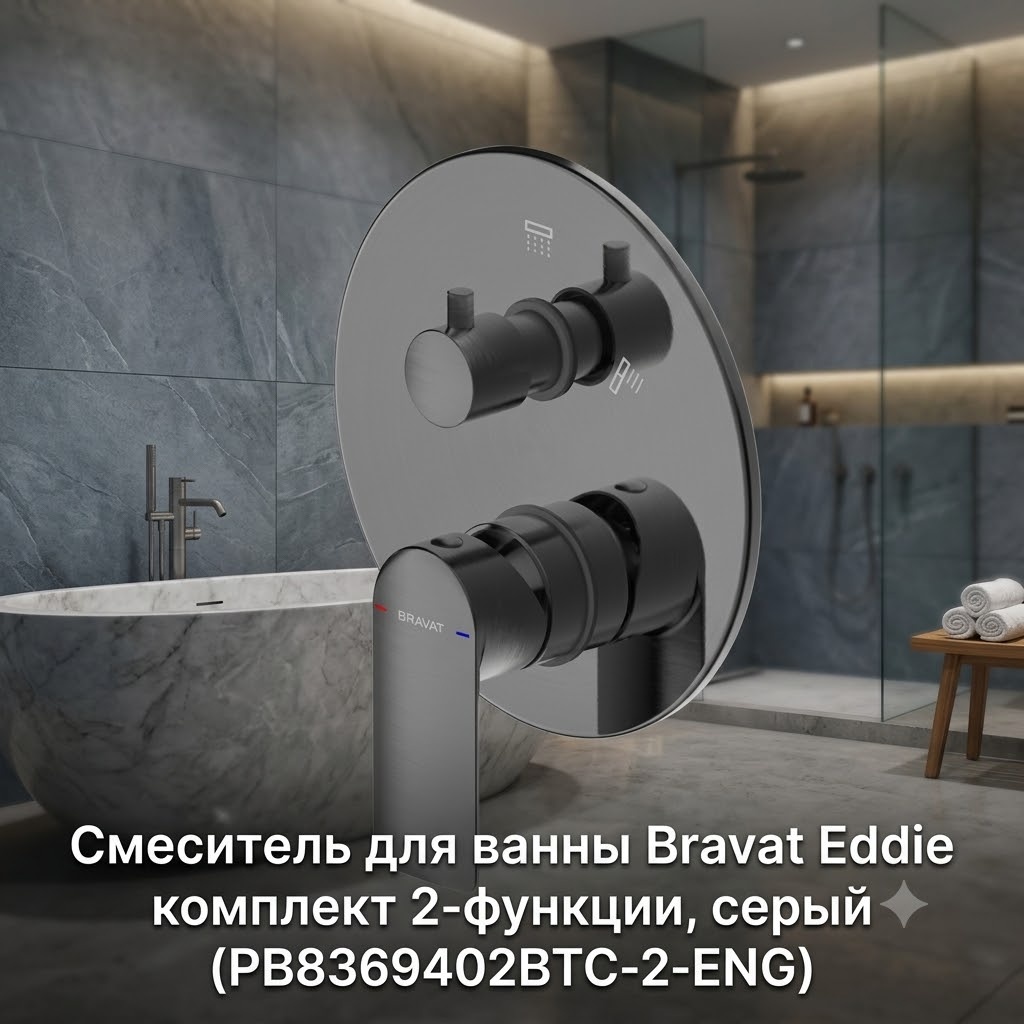 Смеситель для ванны Bravat Eddie комплект 2-функции, серый (PB8369402BTC-2-ENG) - артикул K0000343440