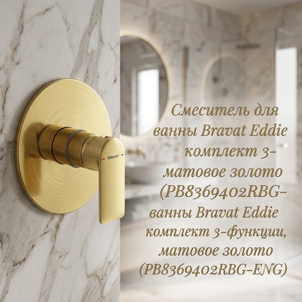 Смеситель для ванны Bravat Eddie комплект 3-функции, матовое золото (PB8369402RBG-ENG) - артикул K0000343443