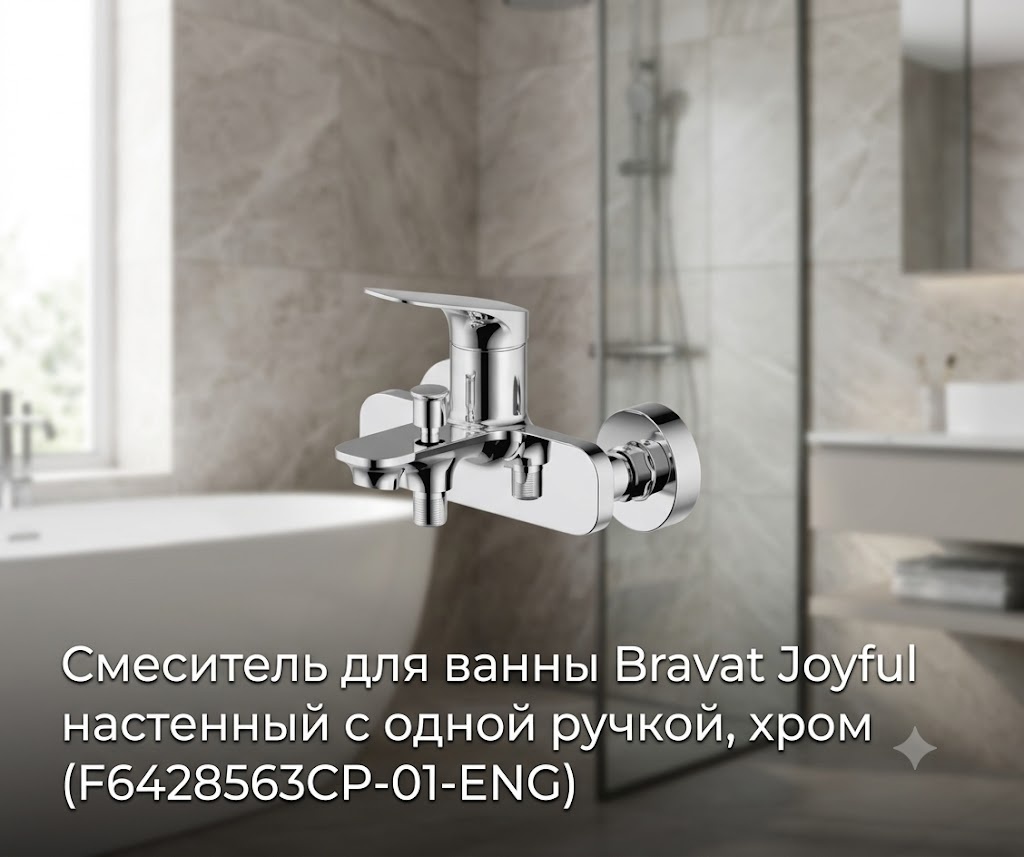 Смеситель для ванны Bravat Joyful настенный с одной ручкой, хром (F6428563CP-01-ENG) - артикул K0000343446