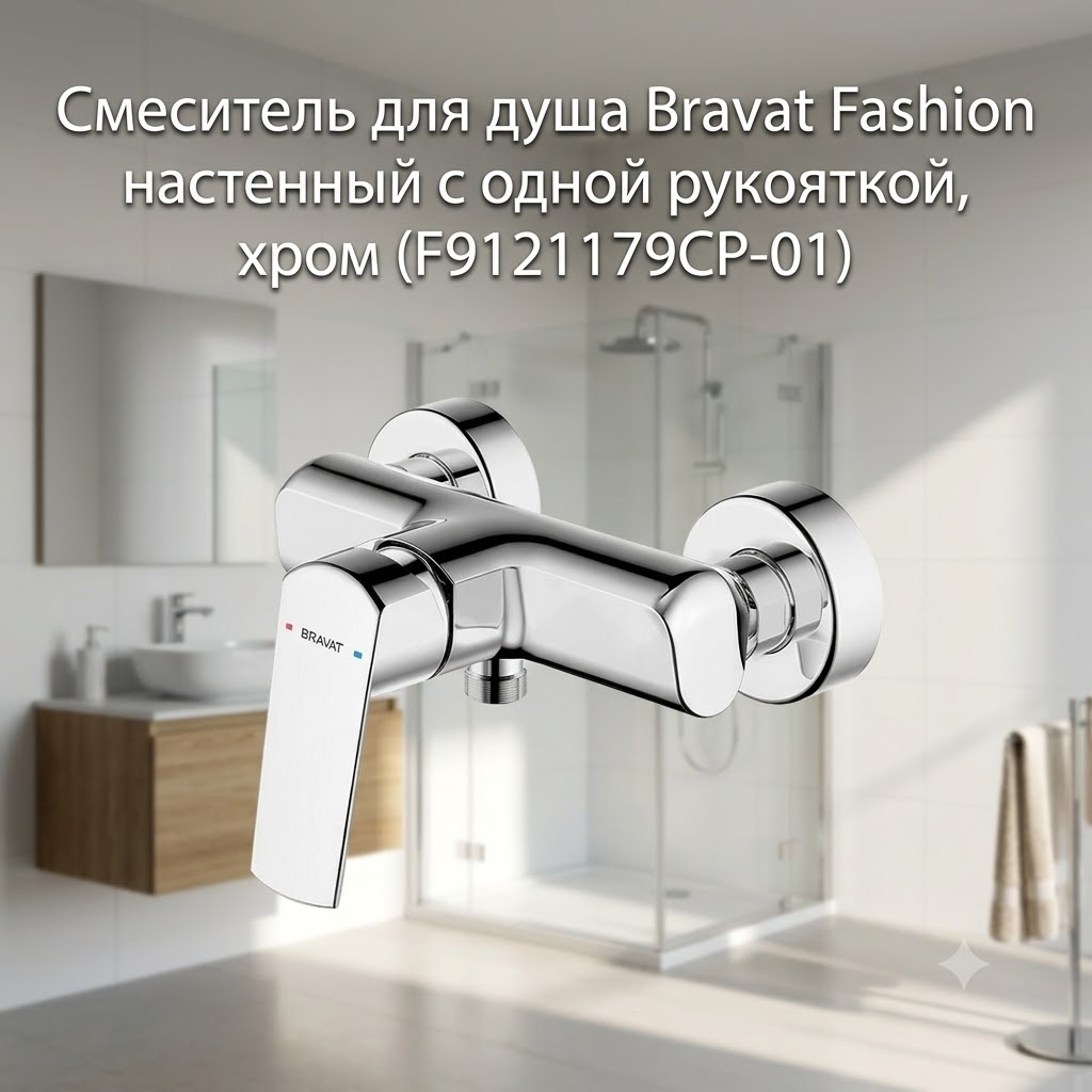 Смеситель для душа Bravat Fashion настенный с одной рукояткой, хром (F9121179CP-01) - артикул K0000343450