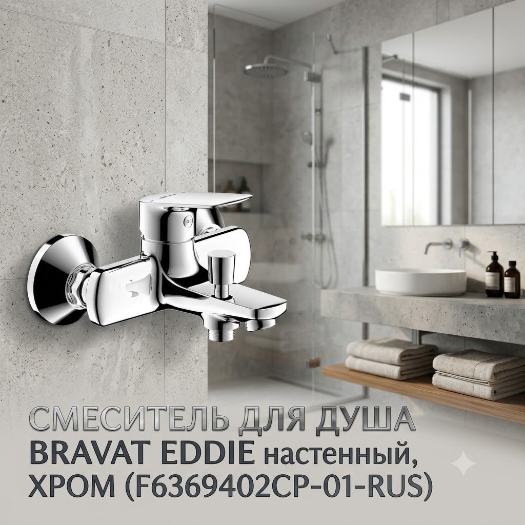 Смеситель для душа Bravat Eddie настенный, хром (F6369402CP-01-RUS) - артикул K0000343454