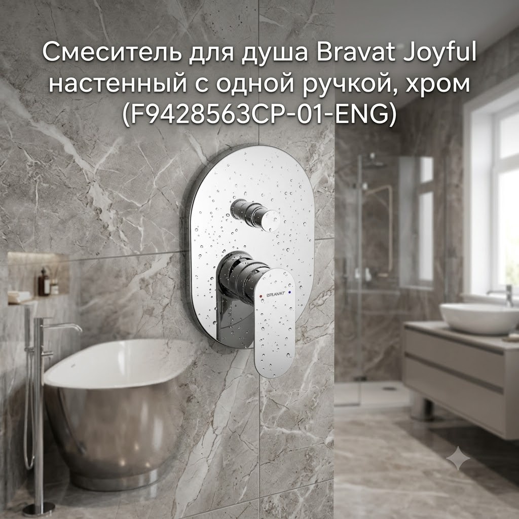 Смеситель для душа Bravat Joyful настенный с одной ручкой, хром (F9428563CP-01-ENG) - артикул K0000343458