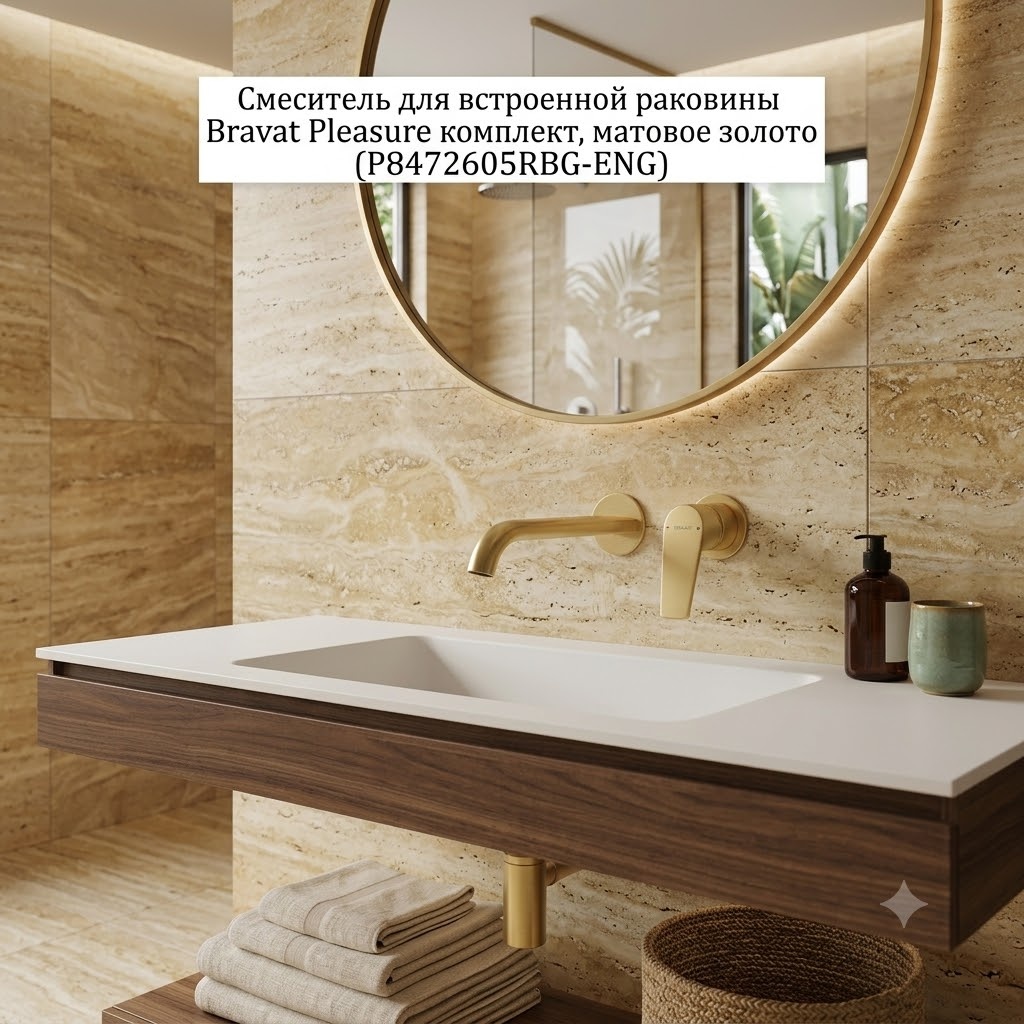 Смеситель для встроенной раковины Bravat Pleasure комплект, матовое золото (P8472605RBG-ENG) - артикул K0000343461