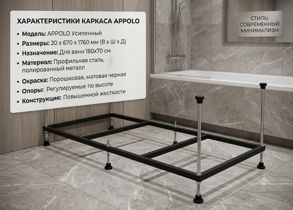 Каркас усиленный APPOLO 20х670х1760 для ванны 180х70 - артикул K0000342957