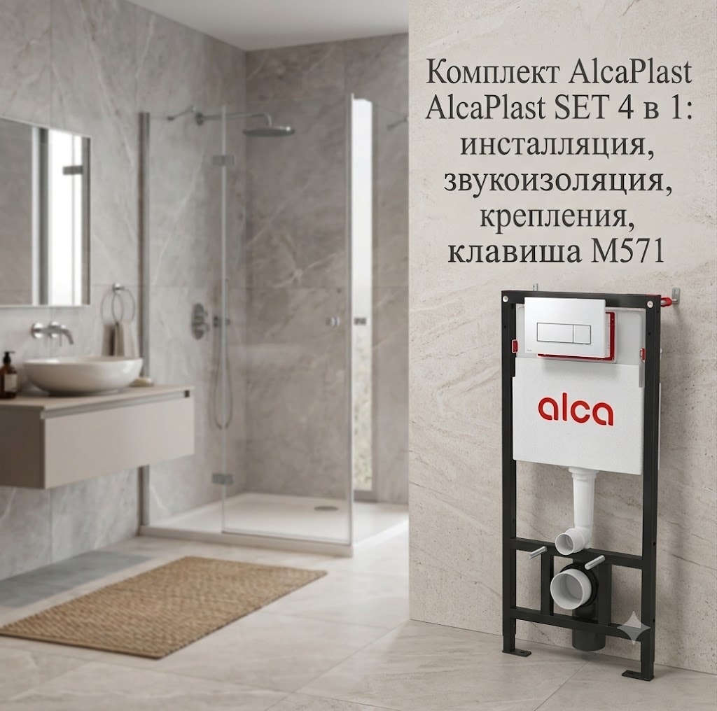 Комплект AlcaPlast SET 4 в 1: инсталляция, звукоизоляция, крепления, клавиша M571 - артикул K0000342995