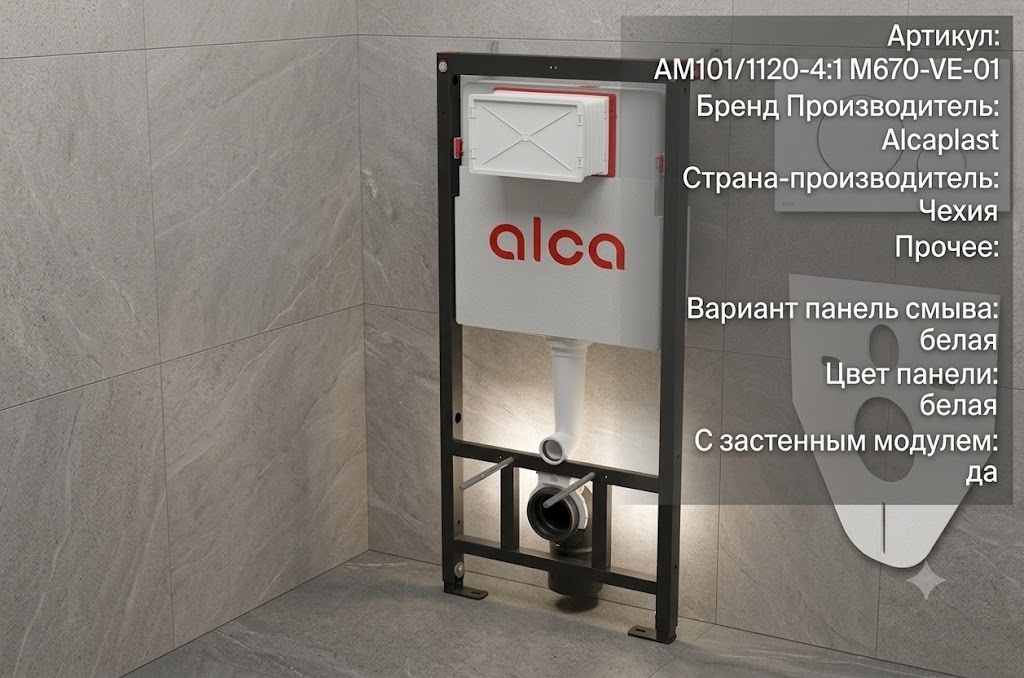 Комплект AlcaPlast SET 4 в 1: инсталляция, звукоизоляция, крепления, клавиша M670 - артикул K0000342997