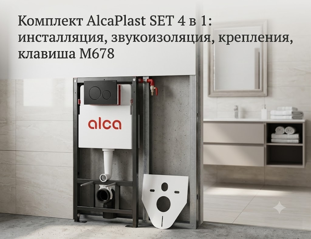 Комплект AlcaPlast SET 4 в 1: инсталляция, звукоизоляция, крепления, клавиша M678 - артикул K0000342999