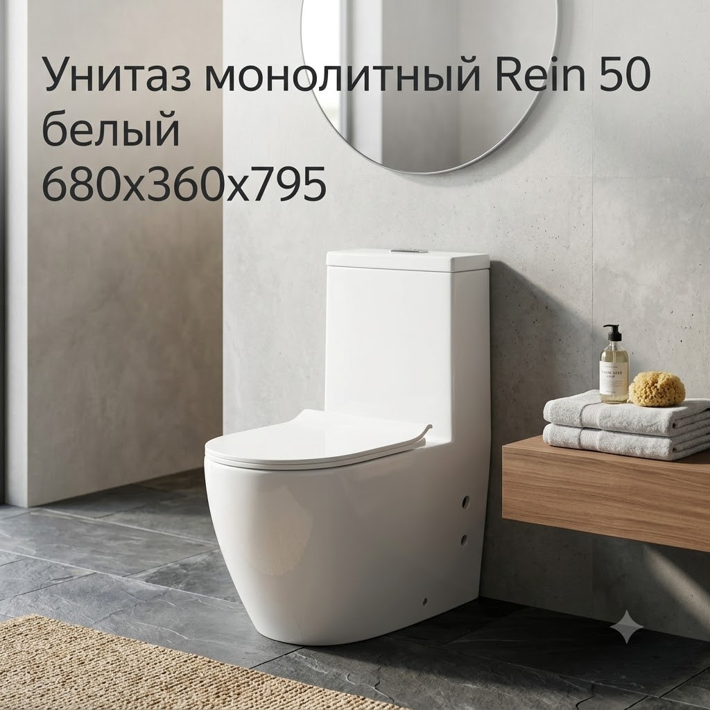 Унитаз монолитный Rein 50 белый 680х360х795 - артикул K0000343079