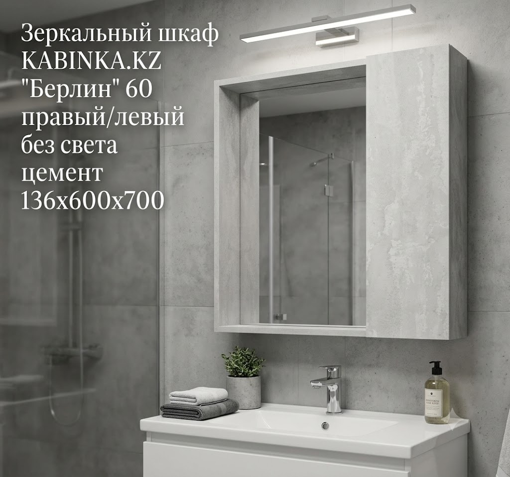 Зеркальный шкаф VIANT "Берлин" 60 правый/левый без света цемент 136х600х700 - артикул K0000343152