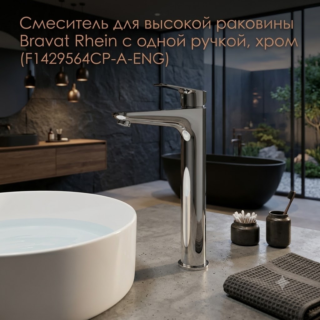 Смеситель для высокой раковины Bravat Rhein с одной ручкой, хром (F1429564CP-A-ENG) - артикул K0000343158