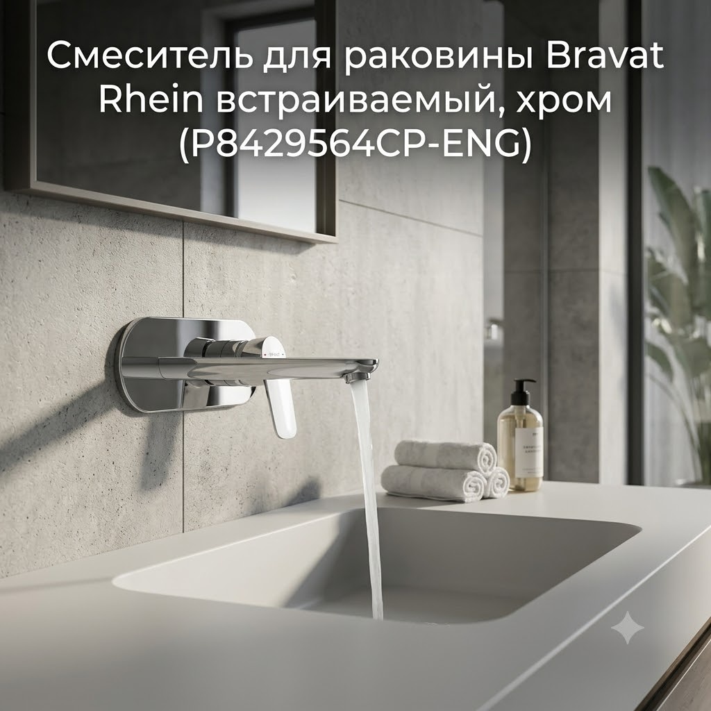 Смеситель для раковины Bravat Rhein встраиваемый, хром (P8429564CP-ENG) - артикул K0000343160